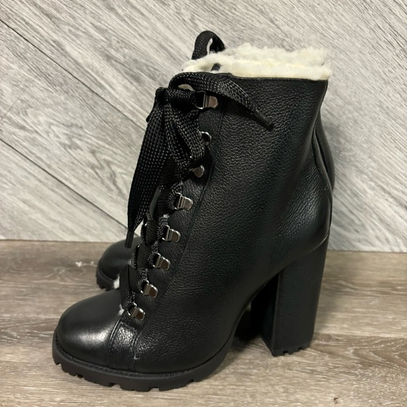 SCHUTZ | Zara Winter Ankle Heeled Boots Fur Lined Size 8.5 - Picture 5 of 15